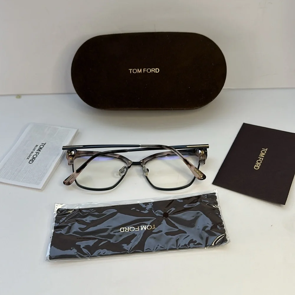 New Tom Ford FT5547-B Eyeglasses Pink Vintage Havana / Clear Lens Women's